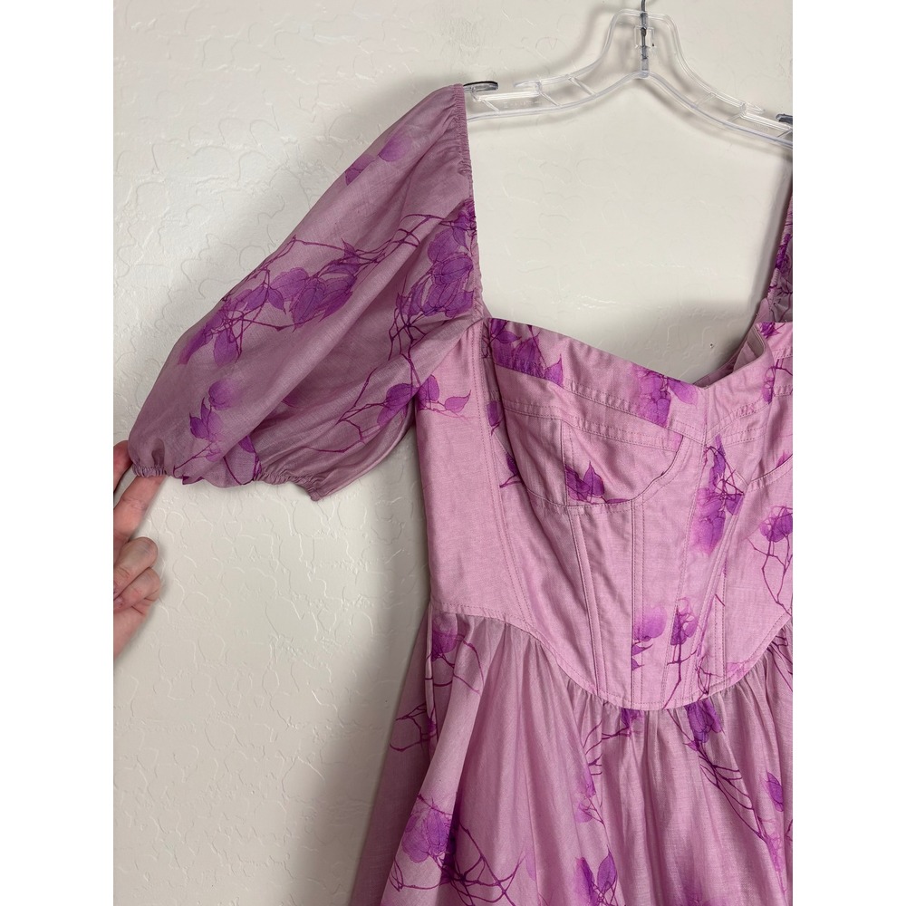 Bardot Kiah Corset Mini Dress Purple Floral Puff Sleeve Sz 8 2400 - Picture 2 of 9